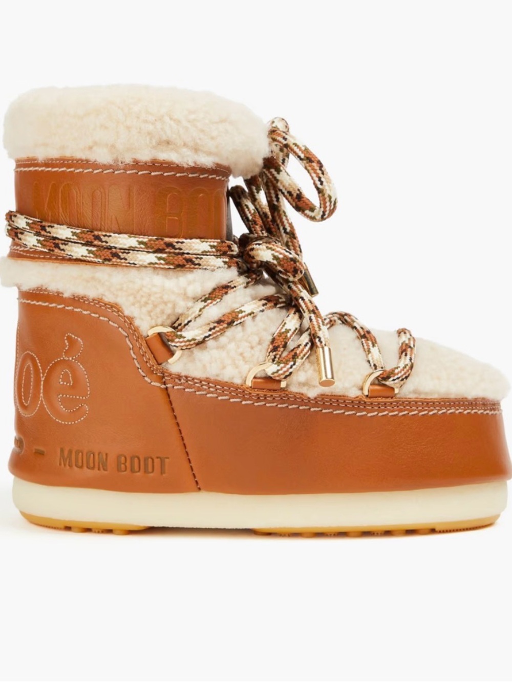 Chloe Tan & Cream Shearling Trim Moon Boot